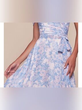 Strapless Floral Long Dress in Pale Blue and Blush